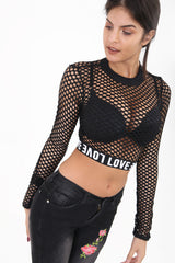Love Print Fishnet Crop Top