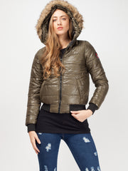 Faux Fur Hood Cropped Padded Jacket