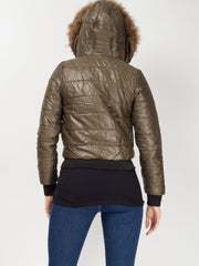 Faux Fur Hood Cropped Padded Jacket