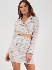 Checked Crop Jacket & Skirt Co-ord