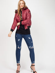 Faux Fur Hood Cropped Padded Jacket