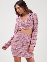 Checked Crop Jacket & Skirt Co-ord