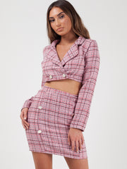 Checked Crop Jacket & Skirt Co-ord