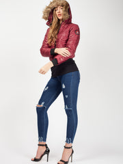 Faux Fur Hood Cropped Padded Jacket