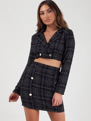 Checked Crop Jacket & Skirt Co-ord