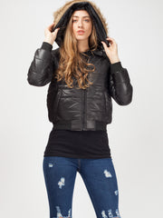 Faux Fur Hood Cropped Padded Jacket