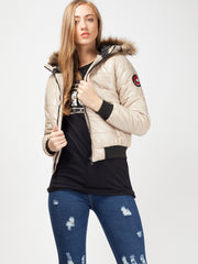 Faux Fur Hood Cropped Padded Jacket