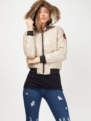 Faux Fur Hood Cropped Padded Jacket