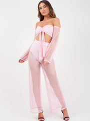 Fishnet Tie Crop Top & Trouser Co-ord
