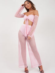 Fishnet Tie Crop Top & Trouser Co-ord