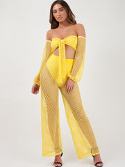 Fishnet Tie Crop Top & Trouser Co-ord