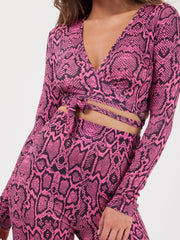 Snake Print Wrap Crop Top & Trouser Co-ord
