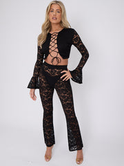 Lace Up Bell Sleeve Top & Flares Co-ord