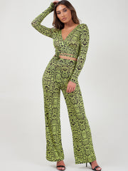Snake Print Wrap Crop Top & Trouser Co-ord
