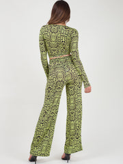 Snake Print Wrap Crop Top & Trouser Co-ord