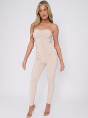 Slinky Ruched Bodycon Fit Bandeau Jumpsuit