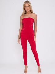 Slinky Ruched Bodycon Fit Bandeau Jumpsuit