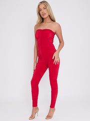 Slinky Ruched Bodycon Fit Bandeau Jumpsuit