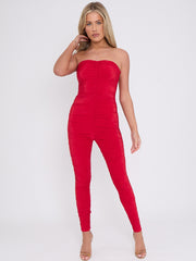 Slinky Ruched Bodycon Fit Bandeau Jumpsuit