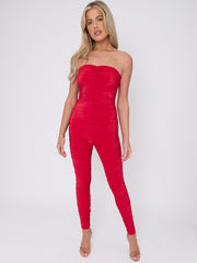 Slinky Ruched Bodycon Fit Bandeau Jumpsuit