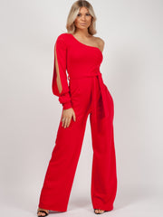 One Shoulder Split Sleeve Jumpsuit