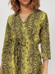 Snake Print Wrap Front Belted Dress