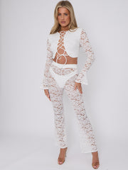 Lace Up Bell Sleeve Top & Flares Co-ord