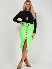 Croc Effect Belted Button Skirt