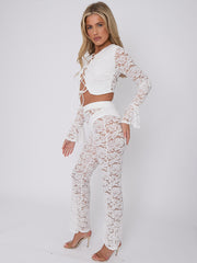 Lace Up Bell Sleeve Top & Flares Co-ord