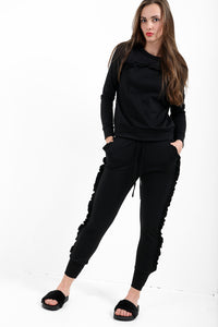 Ruches franje top en jogger lounge pak - Khaki