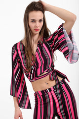 Striped Wrap Tie Knot Crop Top
