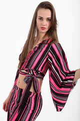 Striped Wrap Tie Knot Crop Top