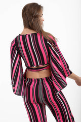 Striped Wrap Tie Knot Crop Top