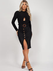 Croc Effect Belted Button Skirt