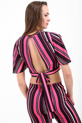 Striped Tie Knot Key Hole Crop Top