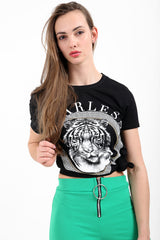 Fearless Tiger Print Slogan T Shirt
