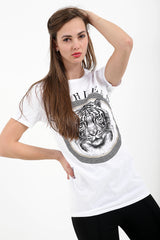 Fearless Tiger Print Slogan T Shirt