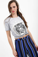 Fearless Tiger Print Slogan T Shirt
