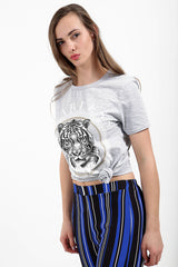 Fearless Tiger Print Slogan T Shirt