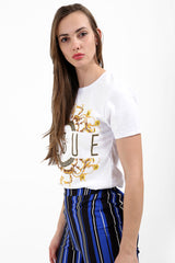 Patterned Print Vogue Slogan T Shirt