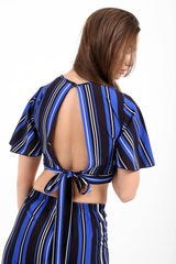 Striped Tie Knot Key Hole Crop Top