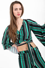 Striped Wrap Tie Knot Crop Top
