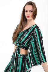 Striped Wrap Tie Knot Crop Top