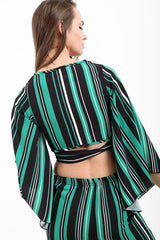 Striped Wrap Tie Knot Crop Top