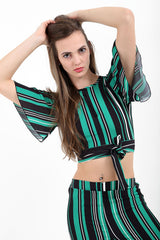 Striped Tie Knot Key Hole Crop Top