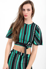 Striped Tie Knot Key Hole Crop Top