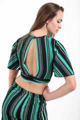 Striped Tie Knot Key Hole Crop Top