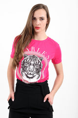 Fearless Tiger Print Slogan T Shirt