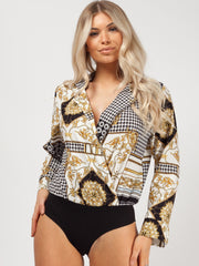 Baroque Print Wrap Front Bodysuit