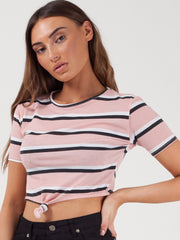 Knot Front Striped Crop Top